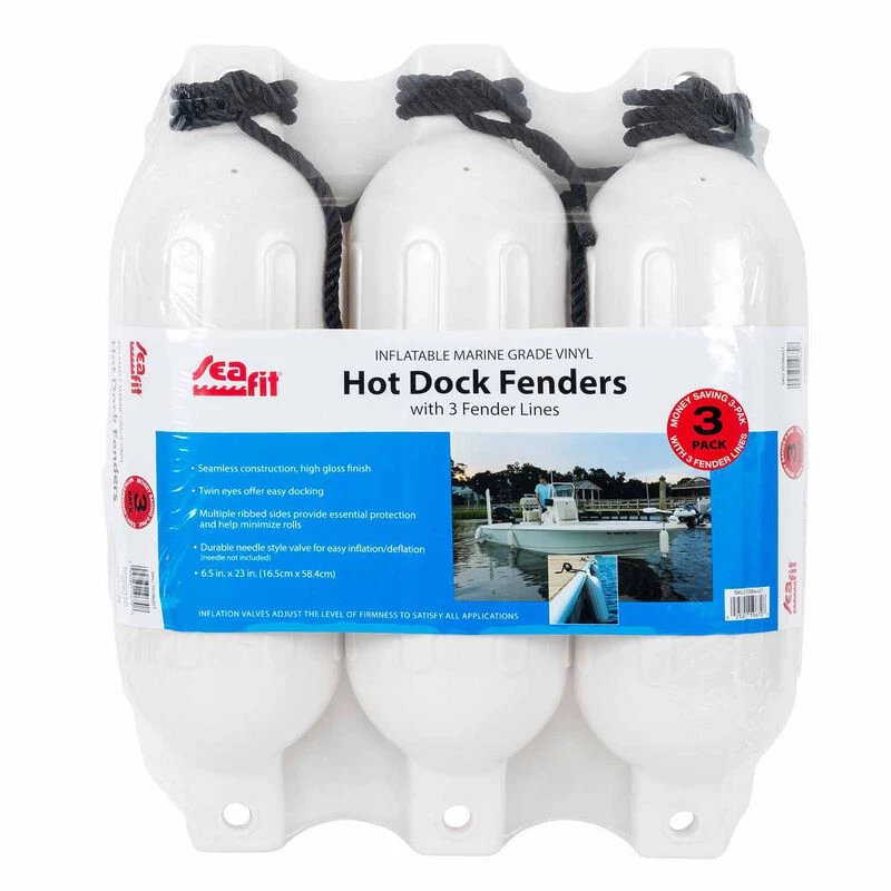 SEAFIT Boat Fenders 6.5" X 23" Hot Dock Fender, 3-Pack, White 1 SEAFIT Boat Fenders 6.5" X 23" Hot Dock Fender, 3-Pack, White